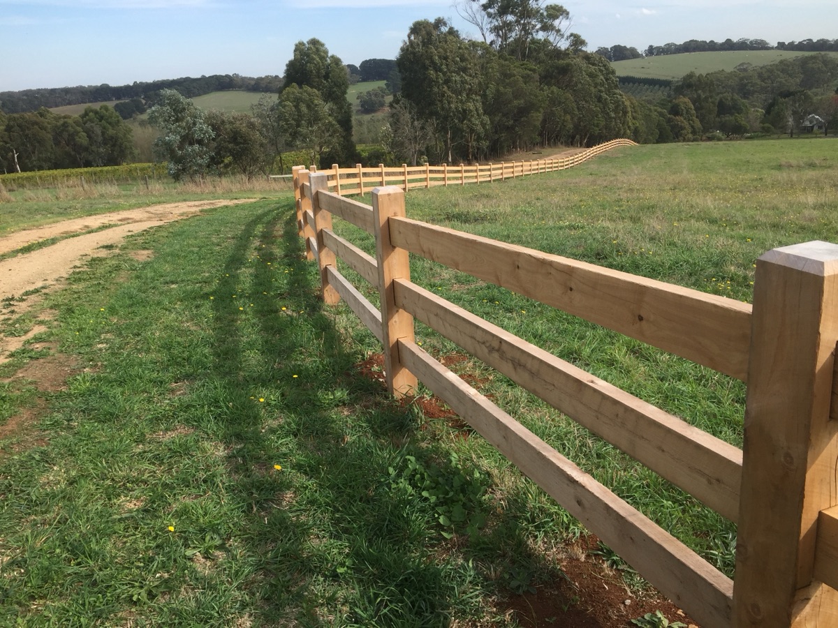 Barling's Woodworks post and rail fence installed across rolling Victorian farmland